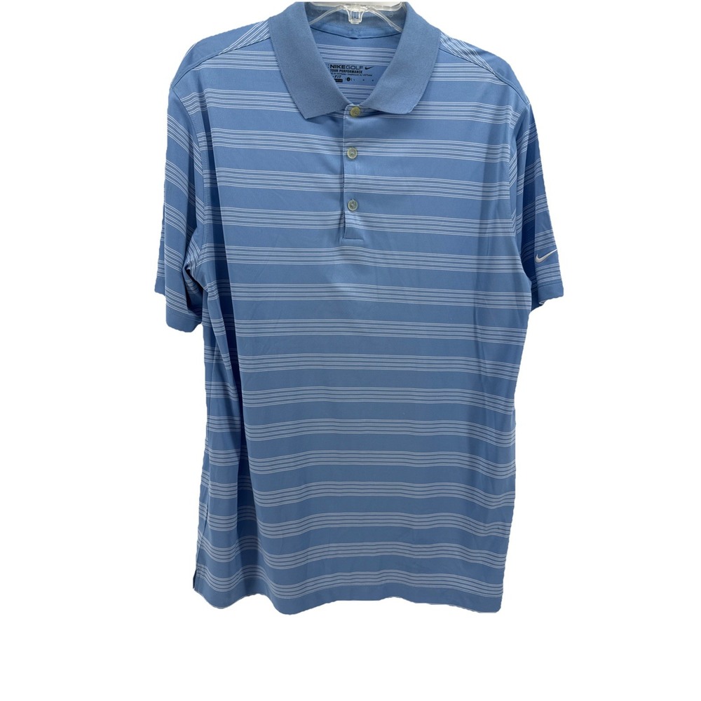 Nike Dri Fit Golf Polo Shirt Mens Large Short Sleeve Striped Blue